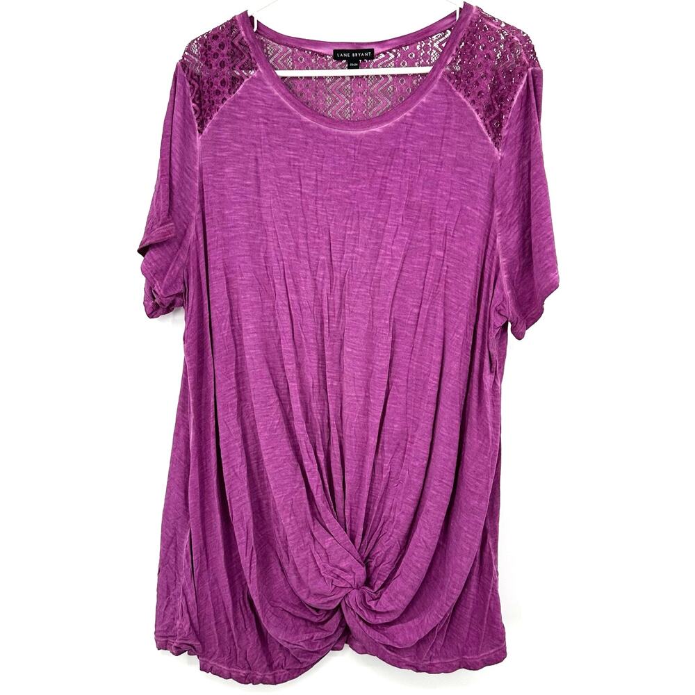 Lane Bryant Size 22 / 24 Short Sleeve T-Shirt Purple Knotted Front Crochet
